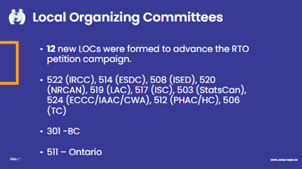 Slide titled Local Organizing Committees with bullet points listing the new committees formed